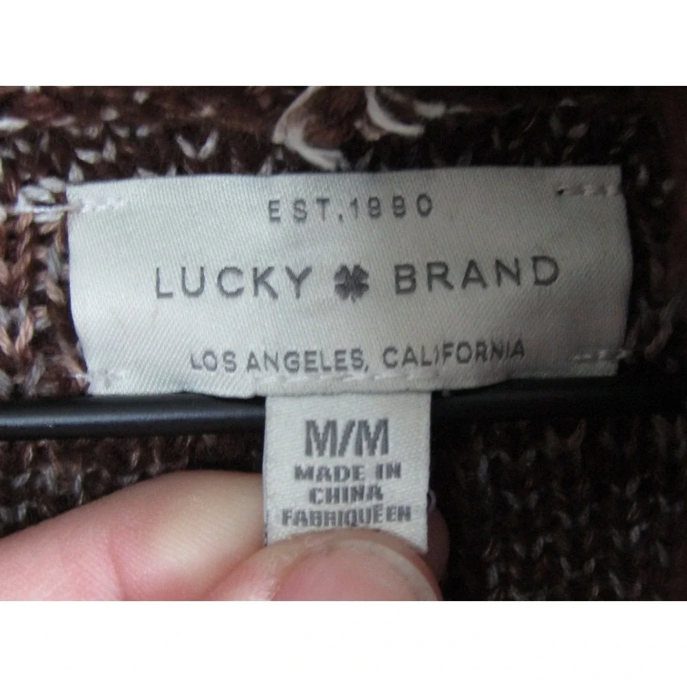 Lucky Brand Womens M Brown Tan Fair Isle Shawl Collar Belted Cardigan Sweater - Picture 4 of 9